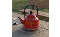 Enamel Stovetop Kettle Easy to Clean Vintage Dome Shaped Water Kettle Patterned Enamel Teapot