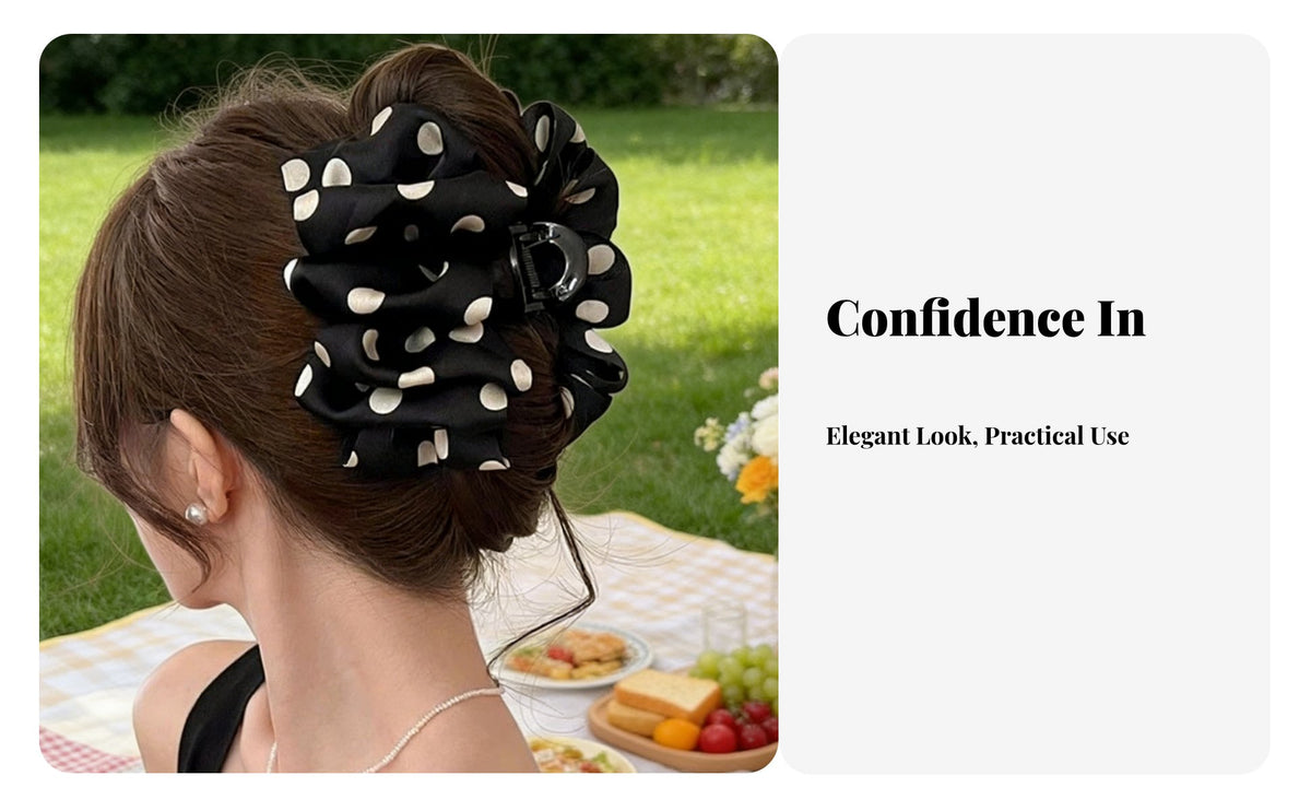 Airy Ribbon Fastener French Design Speckled Spot Ribbon Hair Fastener Lustrous Material Ribbon Hair Grip Secure Hold Nonslip