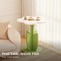 Flower Shaped Side Table Cream Look Flower Shaped End Table Floral Design Nightstand Rounded Edges Household Furniture