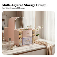 Desktop vanity Case with Mirror and Drawers particle-proofresistant for Skincare Users