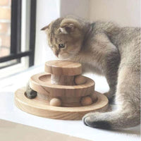Solid Wood Cat Toy Three-Layer Turntable with Rolling Ball