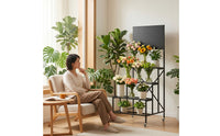 Wheeled Flower Display Stand with Wheels Rolling Stepped Flower Display Stand Metal Three-Tier Plant Rack Vertical for Florists, Studios, Storefronts