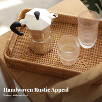 Rectangular Woven Tray with Handles Multi-Purpose for Kitchen, Homeowners, Hosts