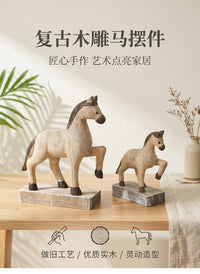 复古怀旧木马摆件ins风客厅卧室玄关木雕手工马实木桌面拍摄道具