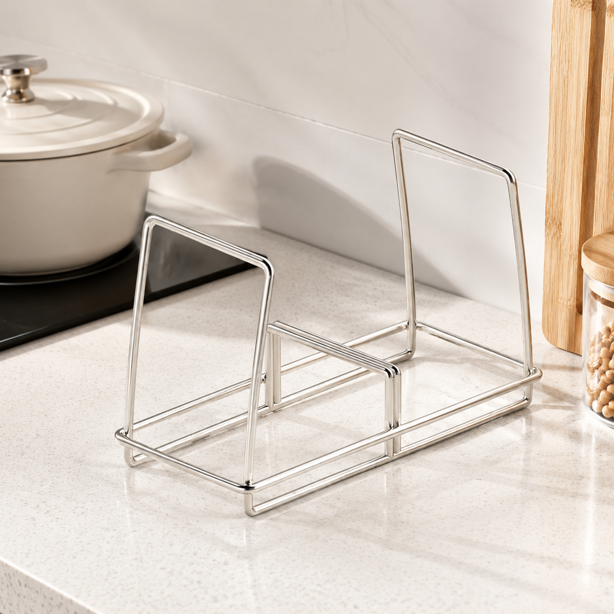 Polished Lid Holder Made of 304, Kitchen Organizer for Countertop, Lid Holder for Small Apartments, Silver