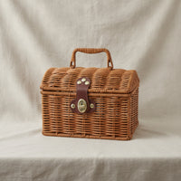 woven Basket with Lid and Handle Rattan picnic Basket with Handle Lidded for Picnics, Gift Packaging