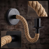 Wall Sconce with Rope Vintage Rustic Wall Light Black Metal Rope Lamp for Hallway, Cafe, Bar