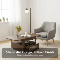 elevateTop Expandable Coffee Table Movable with Casters Multi-Use Surface Adjustable Height Hidden Storage Compartment
