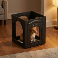 4 Pieces Freestanding Indoor Pet Fence Transparent Pet Fence with Door Panels Easy to Assemble Dog Playpen with Door Lockable for Small Dogs, Young Dogs, Apartment, Living Room