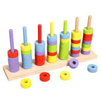 Educational Stacking Rings Colorful Circular Pieces Sorting Game Smooth Wood Educational Stacking Toy for Preschoolers, Kindergarten