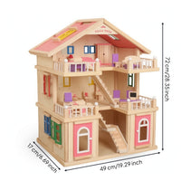 Wooden Dollhouse Freestanding 3-Story Dollhouse Pretend Play Playhouse for Playroom