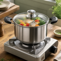 316 Stainless Steel Steamer Pot with Lid, Food Grade Induction Cooker Compatible Soup Pot with Steaming Rack