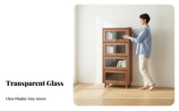 Bookcase Display Cabinet Freestanding Bookshelf Multi-layer Storage Cabinet with Solid Wood Frame Transparent Glass Doors Flip-up Door Storage Suitable for Living Room Bedroom Home Workspace