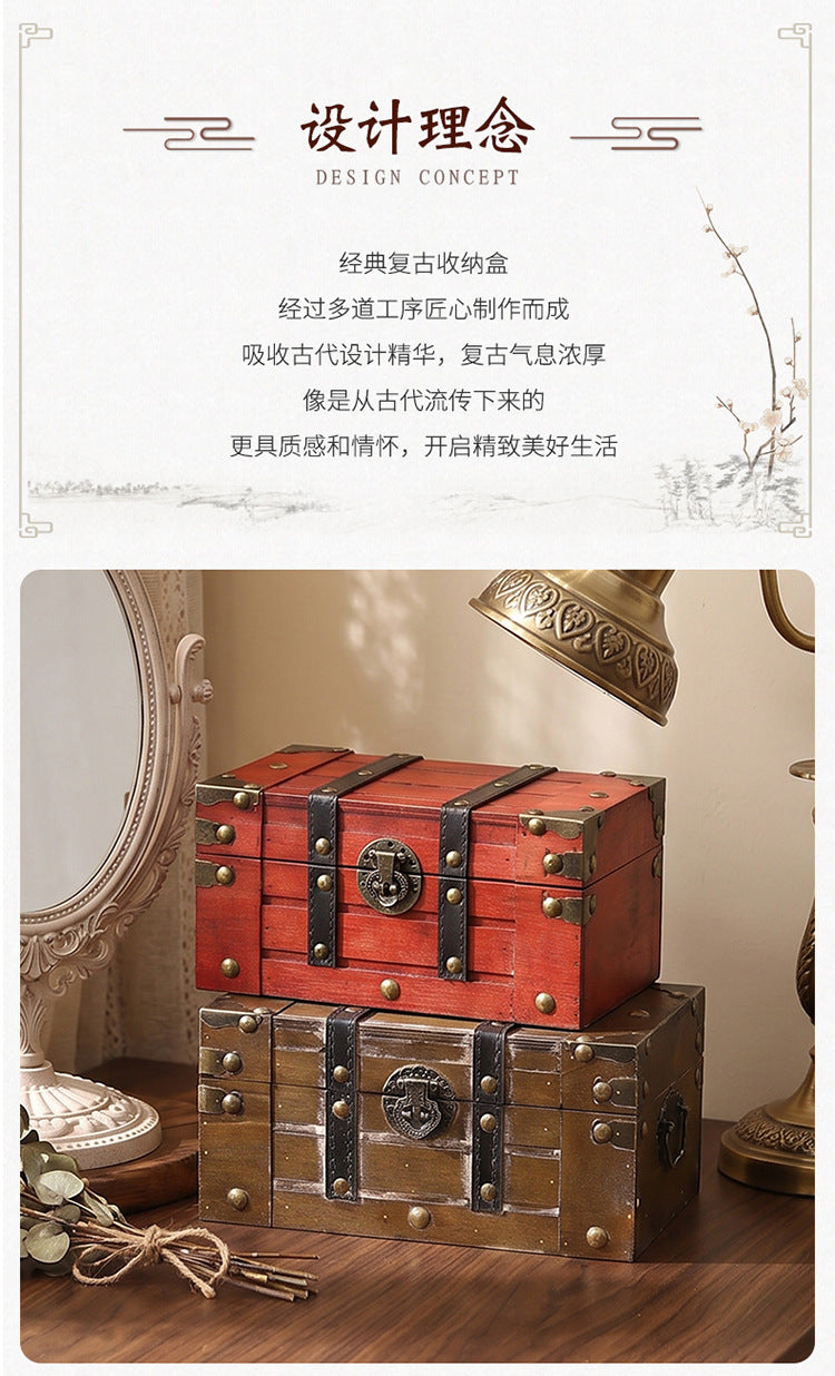 Vintage Distressed Wooden Storage Box Square Decorative Box for Photography Props