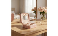Compact Jewelry Storage Case Zippered Portable Jewelry Case Structured Faux Leather for Travelers, Women, Weekend Trips, Dressing Table