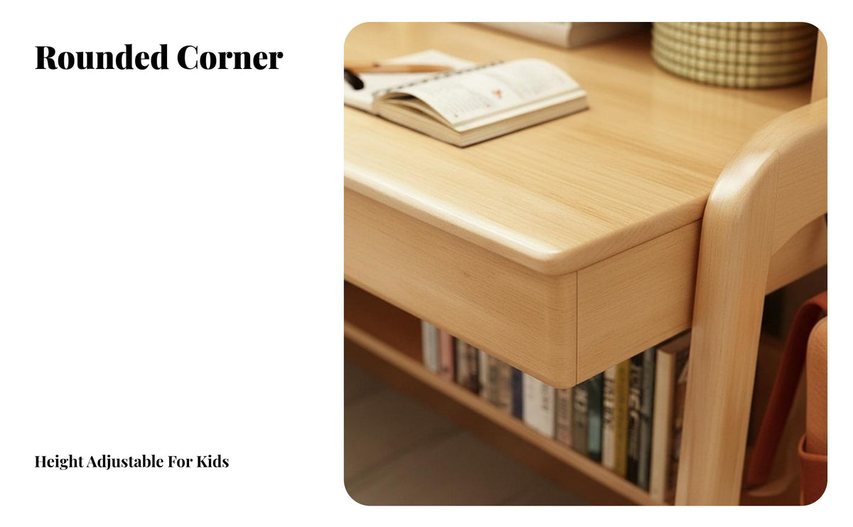 Height Adjustable Kids Desk and Chair Set Solid Wood Kids Study Desk with Chair Sturdy Construction Children's Writing Table with Hutch Ergonomic Design for Students, Teens, Home School