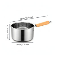 Easy to Clean Frying Pot with Wooden Handle Comfortable Grip Stainless Steel Frying Pot Compact Saucepan Deep for Daily Cooking