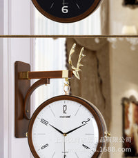 Nordic Double-Sided Wall Clock with Deer Head Design