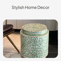 Handmade Shell Inlay Accent Table, Artistic Design