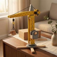 Realistic Wooden Vertical Structure Crane Stable Base Toy Vertical Structure Crane Yellow and Gray for Children