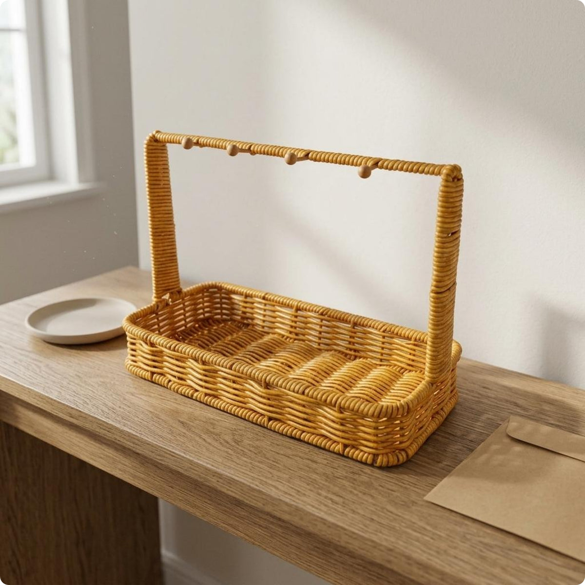 Tabletop Key Rack Openwork Handwoven Rattan Tray Compact
