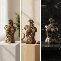 Tabletop Statue Bronze-Gold Resin Sculpture with Stable Base Modern Art