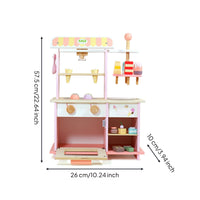 Dessert Shop Playset Simulation Design Pretend Dessert Cart Solid Wood Construction Ice Cream Stand Toy for Kids