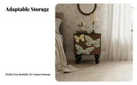 Tall flutterer Print Chest of drawers Distressed Finish Bedside Table for Renters, Adults