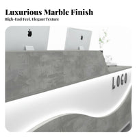 Luminous Curved Reception Desk High-Gloss Finish LED Cashier Counter Wide Countertop LED Reception Desk for Shopkeepers, Cafe, Company Entrance, Lobby