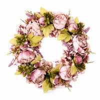 Peony Wreath Hanging Artificial Flower Wreath Spring for Entryway, Wall Decor
