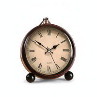 Quartz Movement Tabletop Alarm Clock Copper-Toned Rim Vintage-Style Alarm Clock