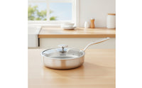 Stainless Steel Skillet with Lid Uncoated Stainless Steel Frying All-Cooktop Cooktop skillet with Lid for Home Cooks