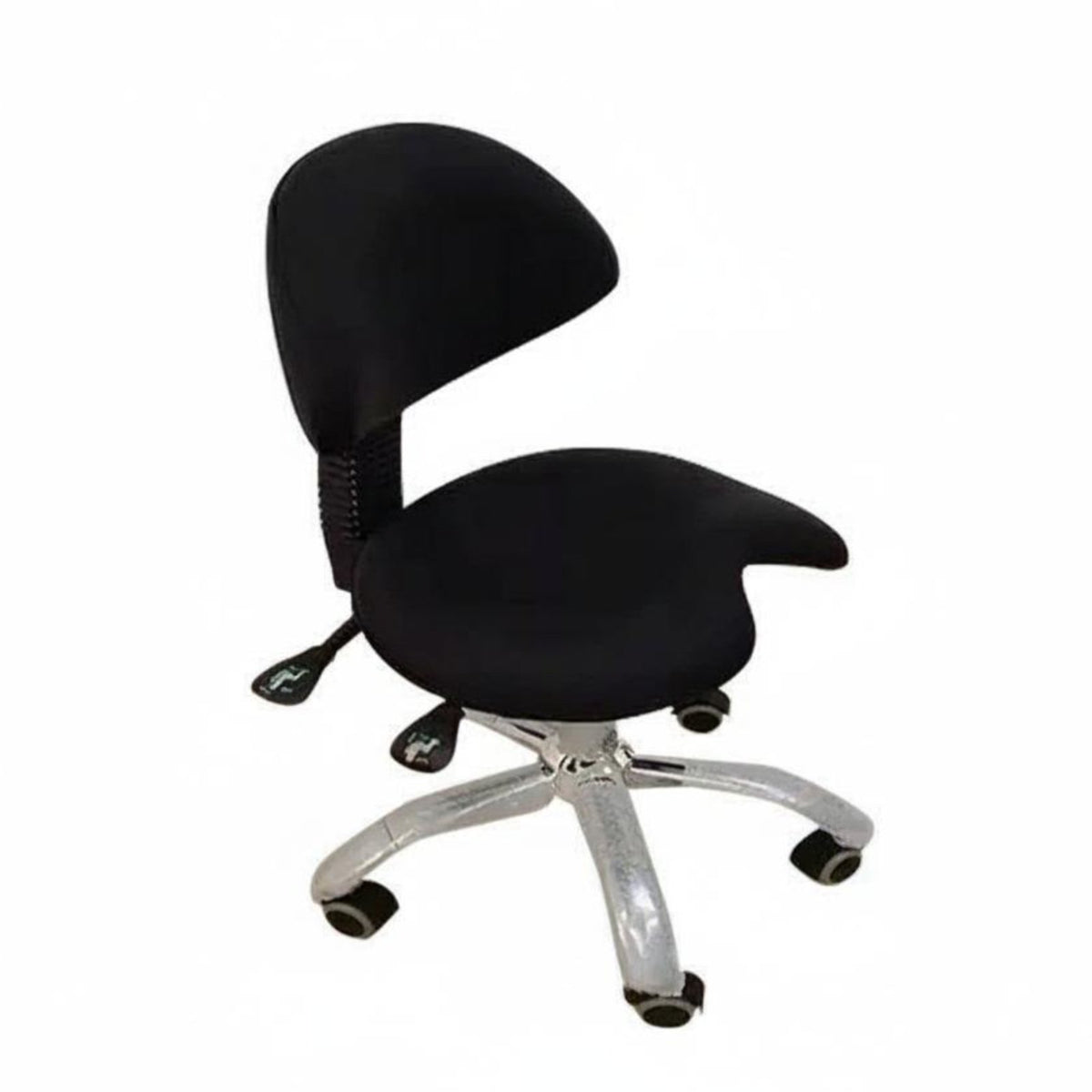 Adjustable Oral Assistant Chair Firm-Density Foam Cushion Saddle Stool with Backrest PU Leather Upholstery Ergonomic Swivel Stool for Practice Room