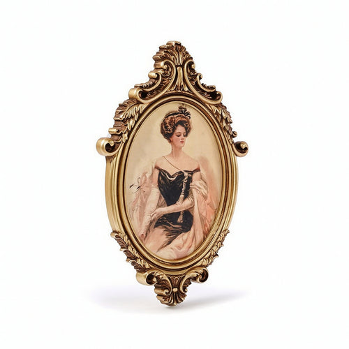 Oval Frame with Portrait Carved Decor Decorative for Living Room, Bedroom