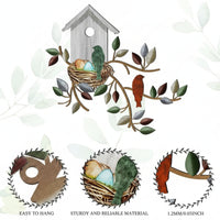 2D Metal Birdhouse Wall Art Flat Birdhouse Decoration with Bird Sturdy Metal Wall Decor for Entryway