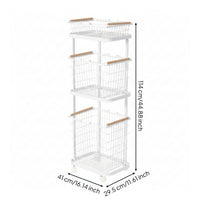 Kitchen Cart with Wire Baskets 3-Tier Rolling Cart Compact Wire Basket Trolley for Pantry