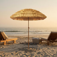 Straw-Look Sunshade Weighted Base Outdoor Shade Straight Pole