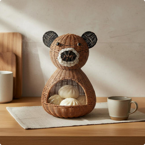 Bear Shaped Storage Container Cute Creature Design Wicker Bear Decor Container