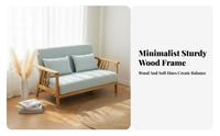 Paded Wood Frame Settee Japanese Design Upholstered Wood Frame Settee Space-Efficient Size Splayed Legs for Perusing Corner