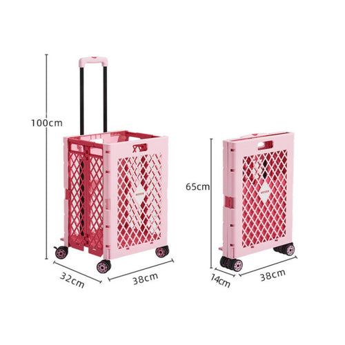 Portable Grocery Cart Telescopic Handle Rolling Grocery Carrier Lattice Side Panels