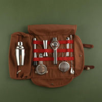 Woven Textile Portable Bartender Bag Leather-Like Straps Bartender Storage Bag Metal Hardware Bar Tool Organizer Zippered Pocket for Bartenders