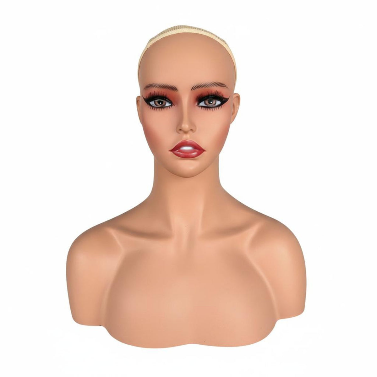 Photo-Ready Hairpiece Display Head Natural Skin Tone Mannequin Head with Shoulders Life-Size Female Mannequin Bust with Shoulders Stand Mountable for Retailers, Hair Stylists, Cosmetologists, Live Broadcasting, Photography, Retail Shop