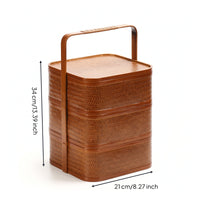 Three-Tier Carrying basket Stackable Bamboo Storage box with Lid Vintage Storage Basket with Lid for Gift Recipients, Tea Service
