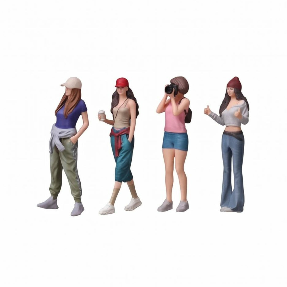 4 Pieces 1:64 Resin Figure Set Small Group Street-Style Female Figures Miniature Standing Figures for Diorama Scenes