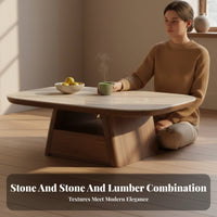 2 Pieces Coffee and End Table Set Small Space Solution Oval and Cylinder Table pair Minimalist Design Household Furniture for Families, Homeowners, Den