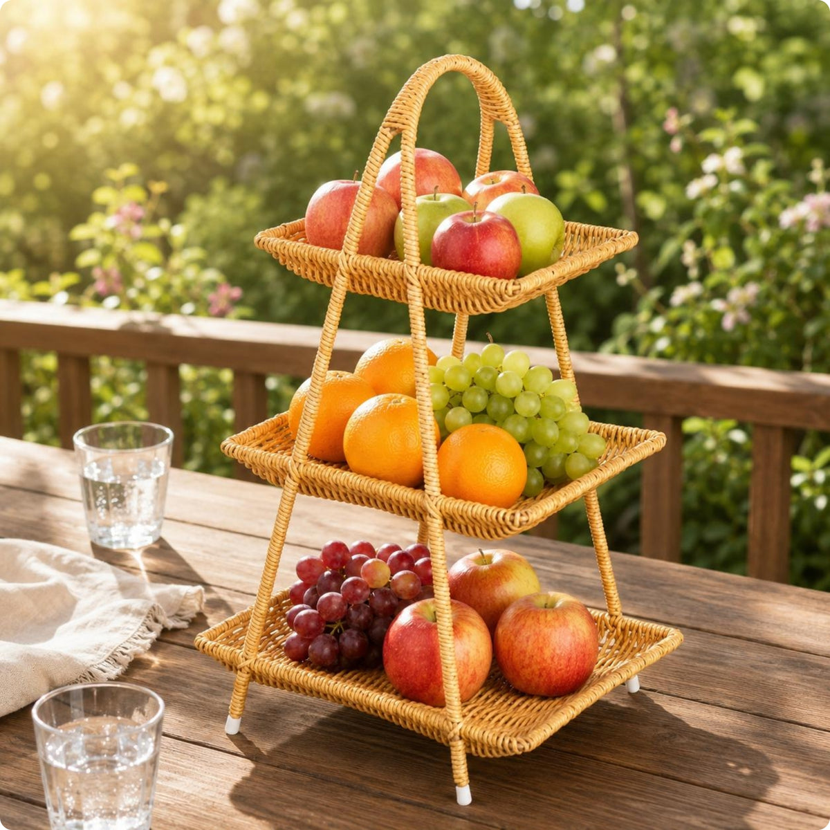 Rectangular Wicker Basket Tray Portable Home Container Multipurpose
