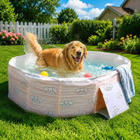 Striped Foldable Pool Easy to Stow Portable Pet Bath Tub Watertight for Patio