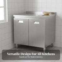 Stainless Steel Sink Cabinet Easy to Clean Freestanding Kitchen Sink Resistant Unified Kitchen Workstation for Landlords, Renters, Garage