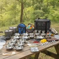 Hard-Shell Camp Kitchen Organizer Portable Mess Kit Bag Compact Cookware Carrier Travel-Friendly for Campers, Families, Picnics