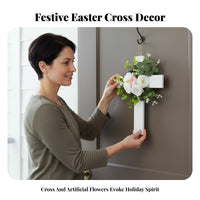 Lifelike Flowers Easter Cross Wreath Ready to Hang Floral Cross Wall Decor Fade-Resistant for Outdoor, Church